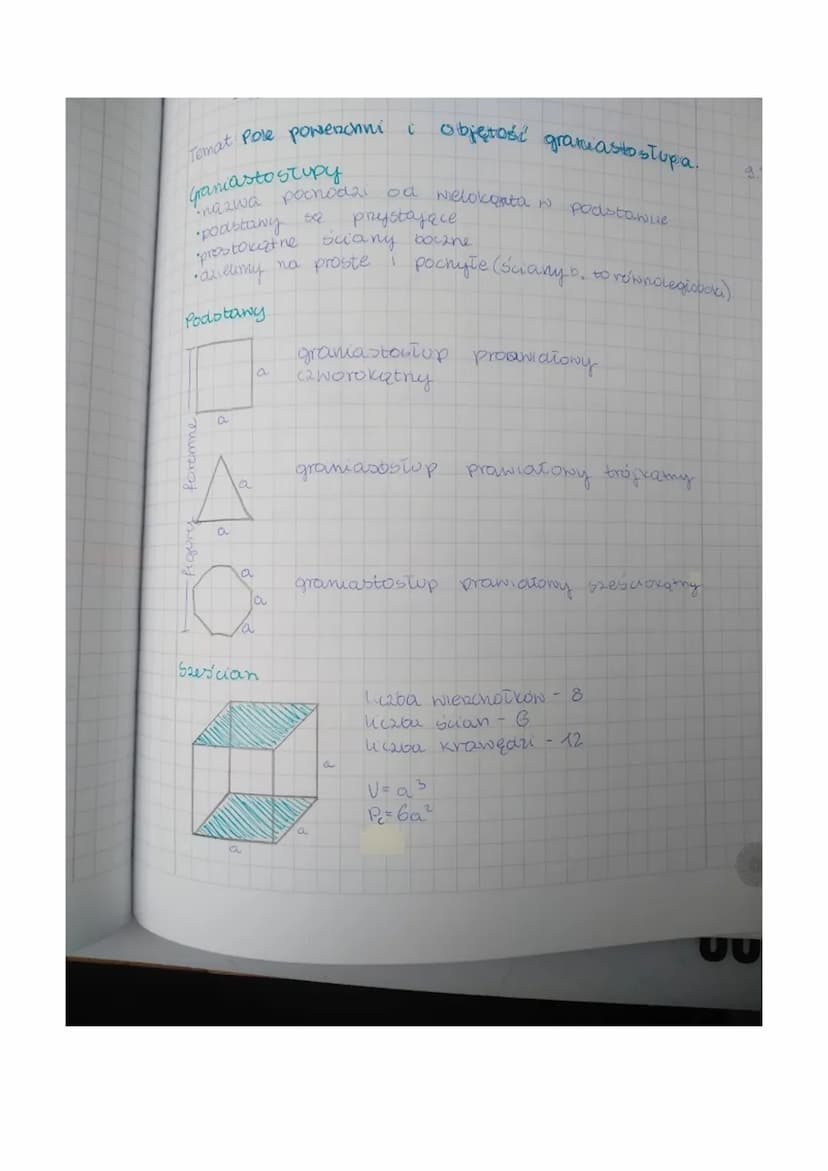 Prostopadłościan
Putomia
b
C
liczba wierzchołków - 8
liczba ścian
G
liczba krawędzi
v=a·b·c
P₁ = 2P²₁₂ + P₂
12 foremne
Temat Pole powerchni
