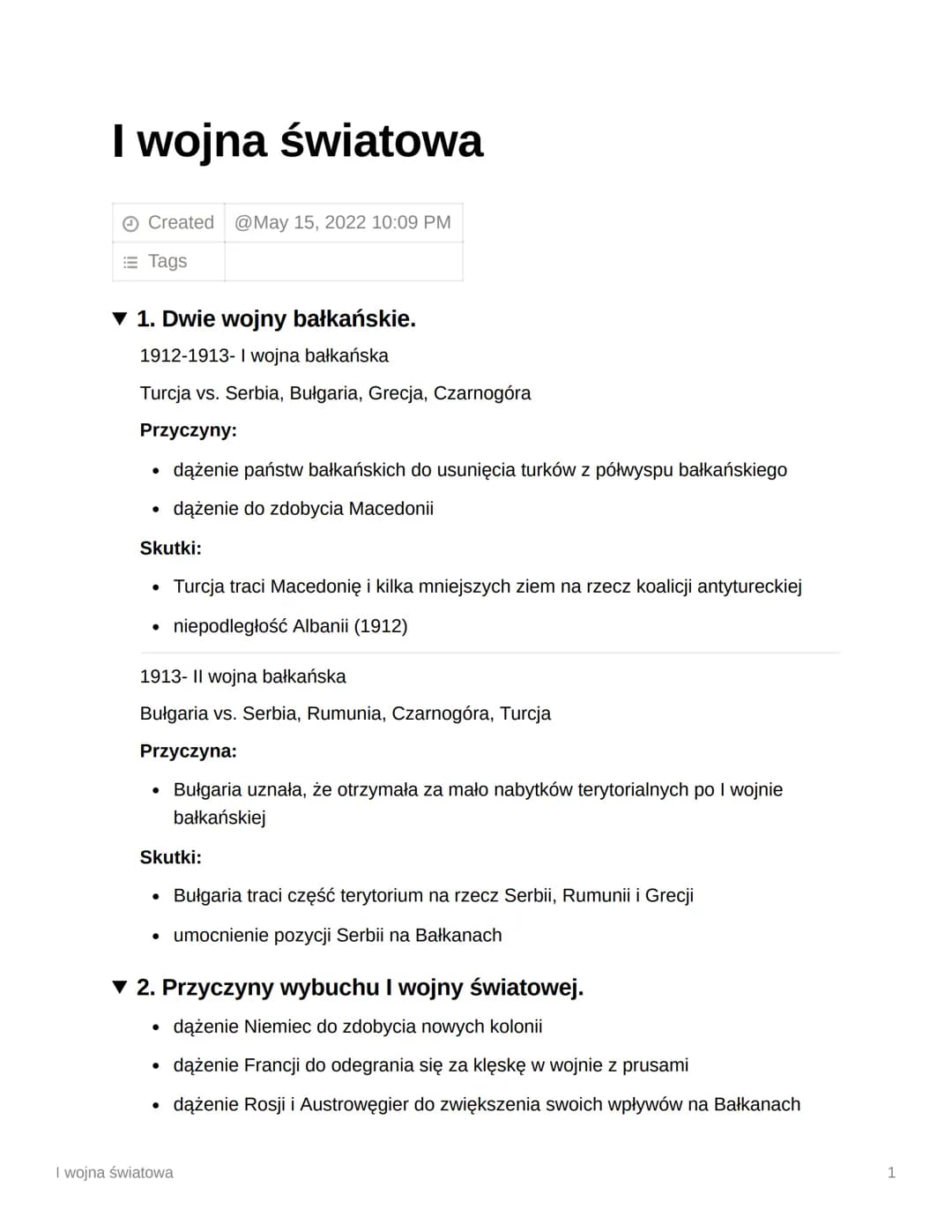 I wojna światowa
Created @May 15, 2022 10:09 PM
Tags
▼ 1. Dwie wojny bałkańskie.
1912-1913-I wojna bałkańska
Turcja vs. Serbia, Bułgaria, Gr