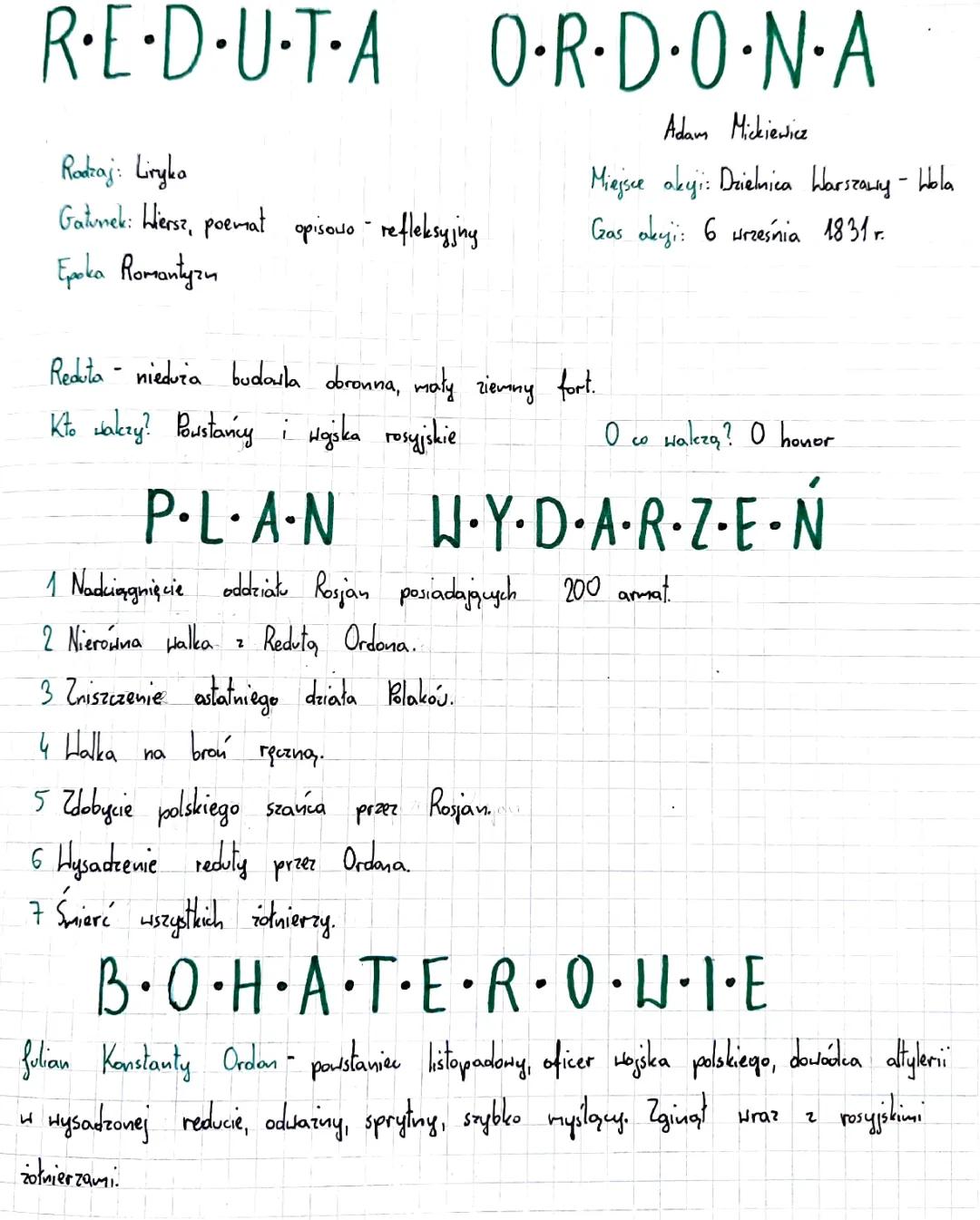 Reduta Ordona - Opracowanie, Streszczenie, Wiersz i Zadania