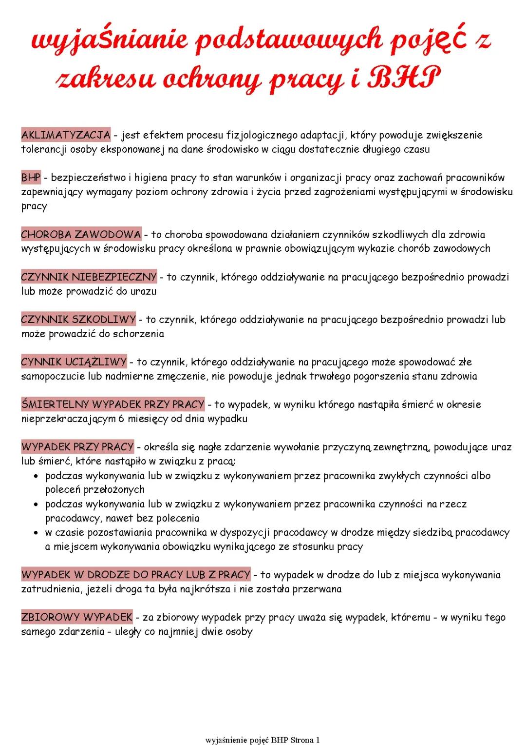 Wyjaśnianie podstawowych pojęć z zakresu ochrony pracy i BHP