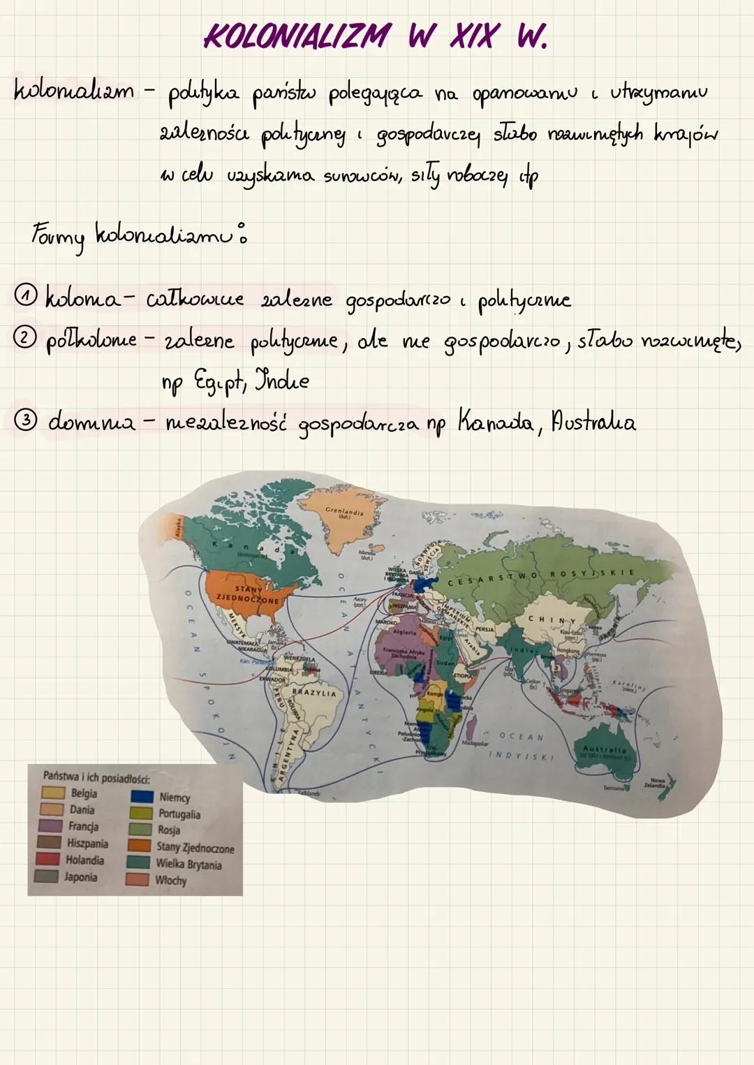 KOLONIALIZM W XIX W.
kolomaliam - polityka paristu polegająca na opanowaniu i utrzymaniu
zaleznośc poktyany gospodarczej słabo rozwinętych k