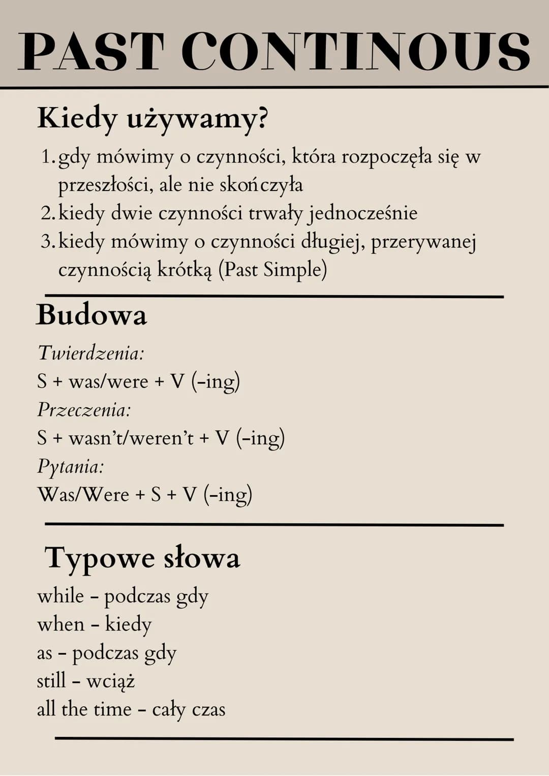 PAST SIMPLE
Kiedy używamy?
1.gdy mówimy o czynności, która rozpoczęła się i
zakończyła w przeszłości, trwała przez dany okres
2.gdy mówimy o