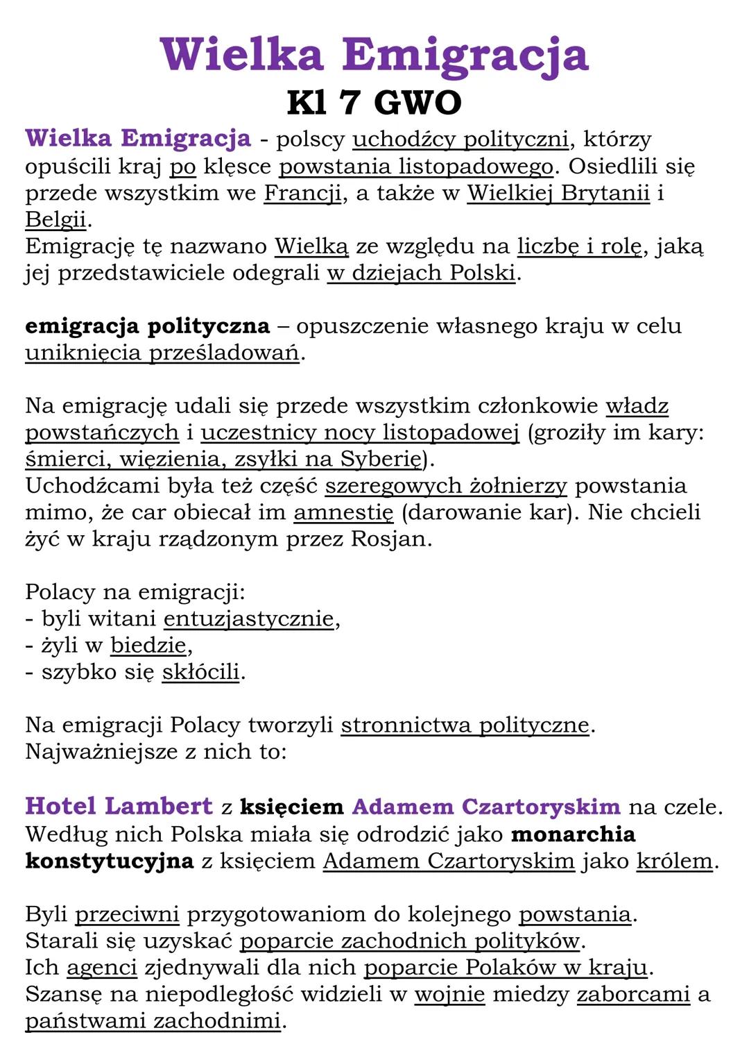 Wielka Emigracja (Kl 7, GWO)