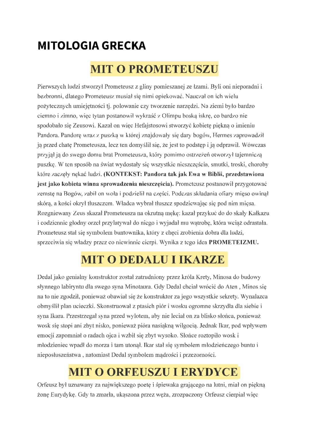 Streszczenie mitologii greckiej - najważniejsze mity i motywy