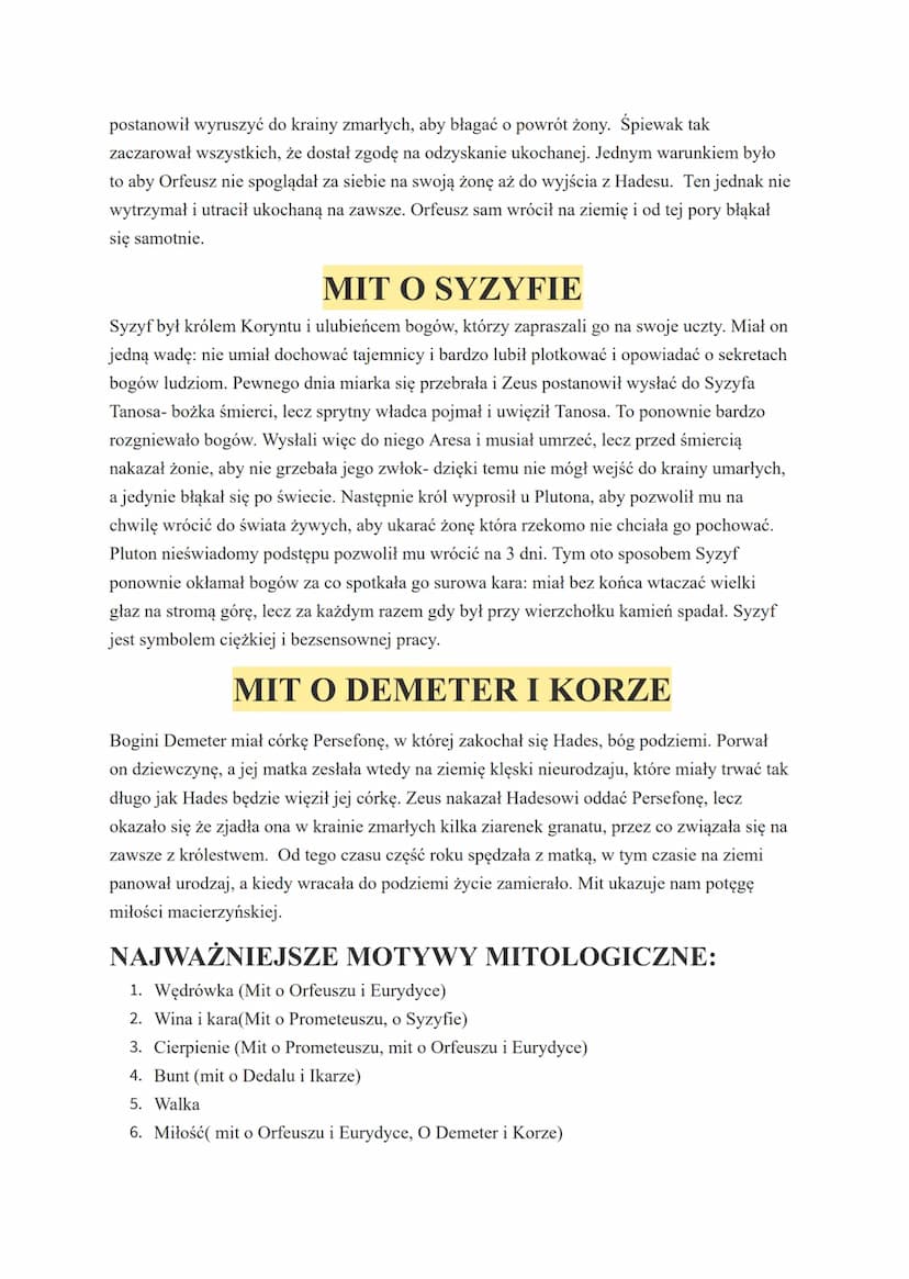 MITOLOGIA GRECKA
MIT O PROMETEUSZU
Pierwszych ludzi stworzył Prometeusz z gliny pomieszanej ze łzami. Byli oni nieporadni i
bezbronni, dlate