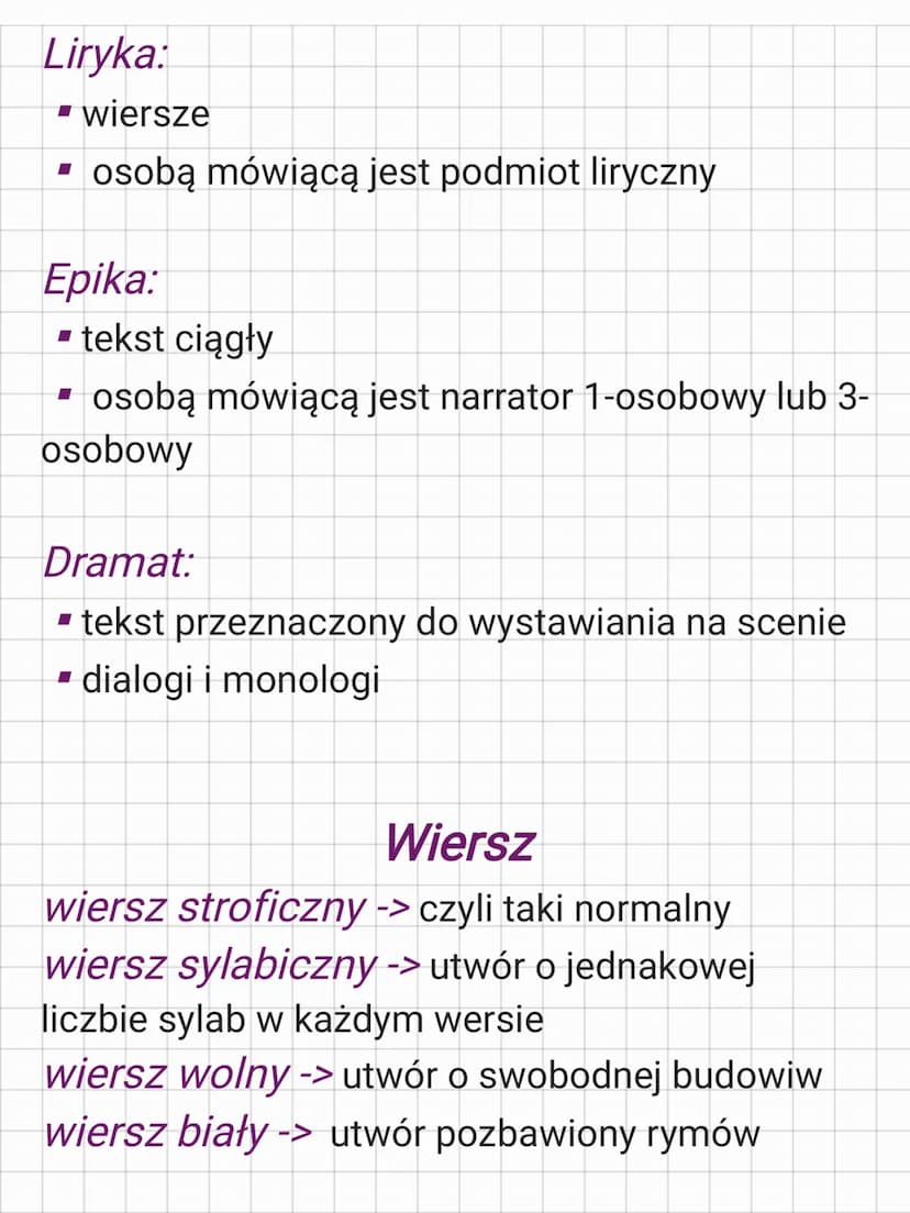 liryka
Liryka:
▪ wiersz
tren
pieśń
■
■
I
▪ oda
■
■
fraszka
hymn
Gatunki literackie
Epika:
■
■
I
■
epika
■
powieść
opowiadanie
nowela
baśń
le