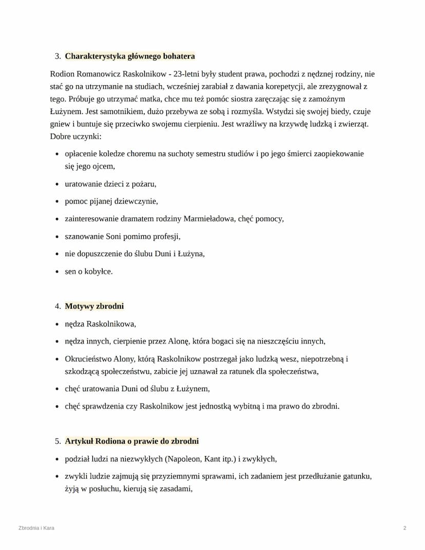 Zbrodnia i Kara
Fiodor Dostojewski
Zbrodnia i Kara
1. Tematyka
• obraz społeczeństwa,
• zbrodnia i kara,
• odrzucenie wartości chrześcijańsk