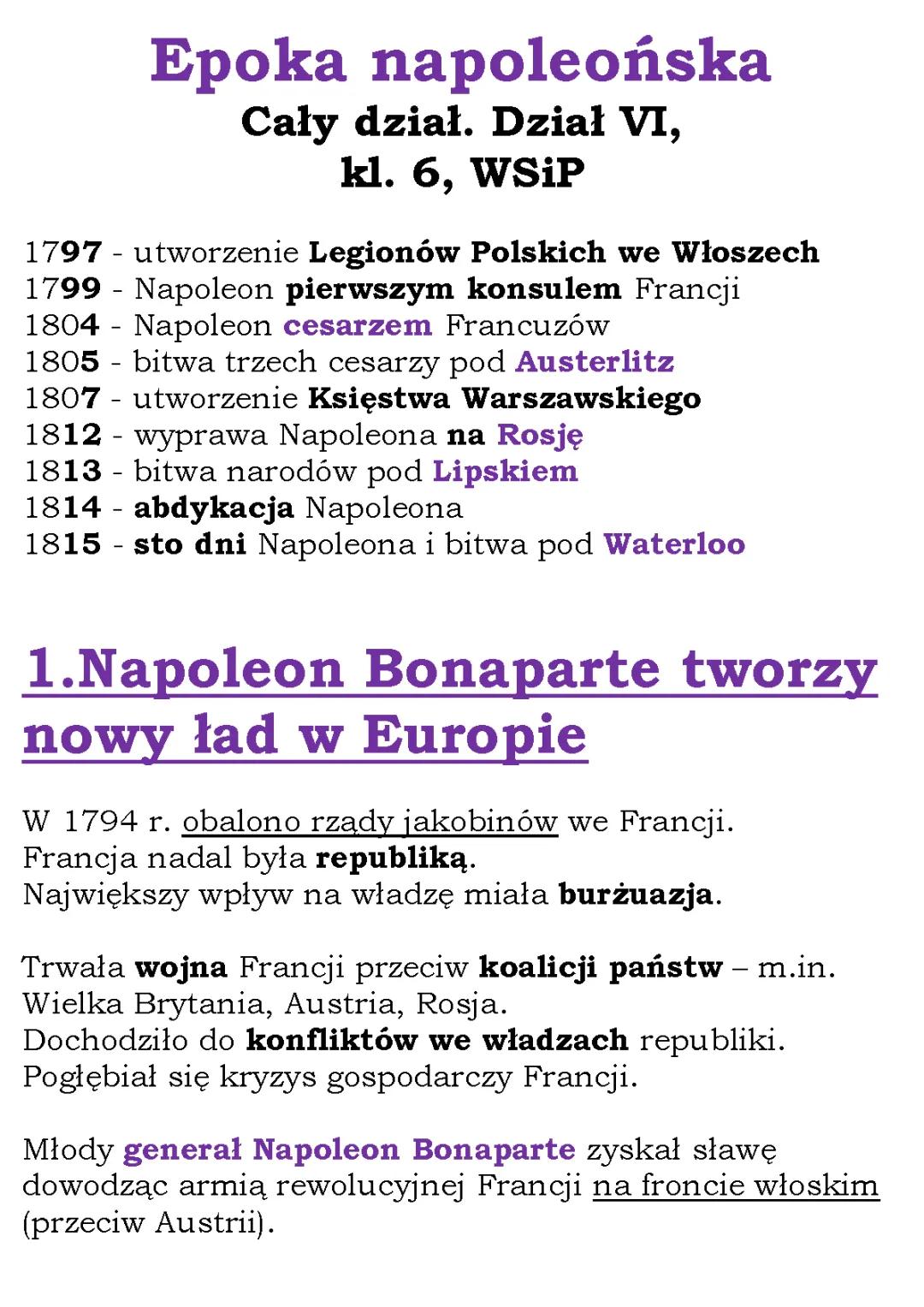 Napoleon tworzy nowy ład w Europie - Księstwo Warszawskie i Legiony Polskie