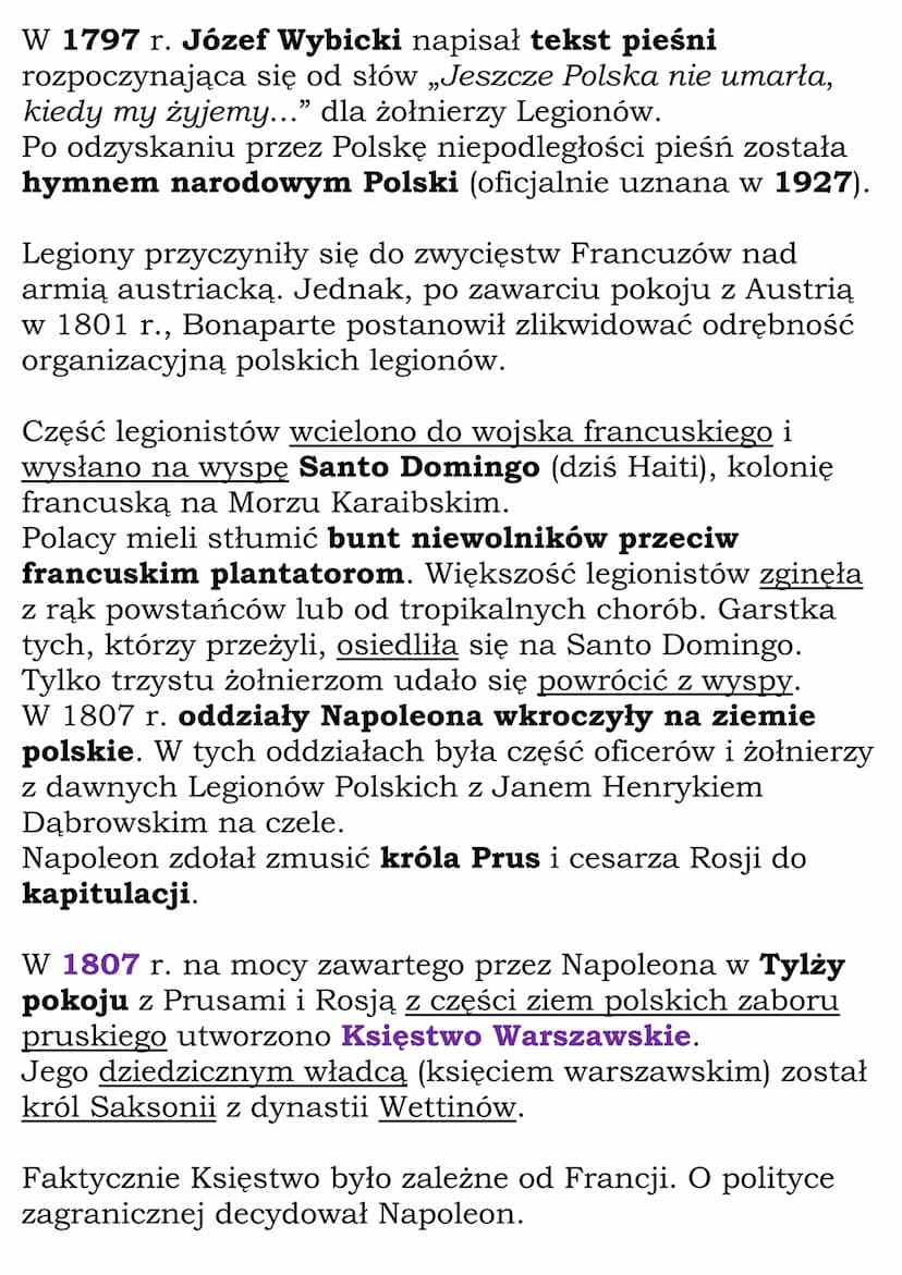 Epoka napoleońska
Cały dział. Dział VI,
kl. 6, WSiP
1797 - utworzenie Legionów Polskich we Włoszech
1799 - Napoleon pierwszym konsulem Franc