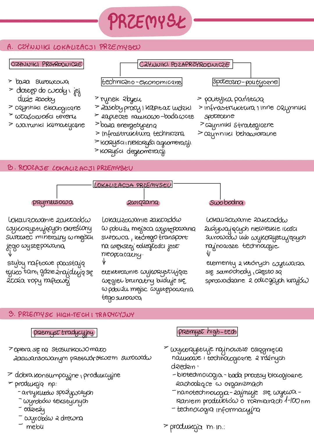 A. CZYNNIKI LOKALIZACJI PRZEMYStu
CZYNNIKI PRZYRODNICZE
> baza surowcowa
dostęp do wody jej
duże zasoby
> czynnikel ekologiczne
> właściwośc