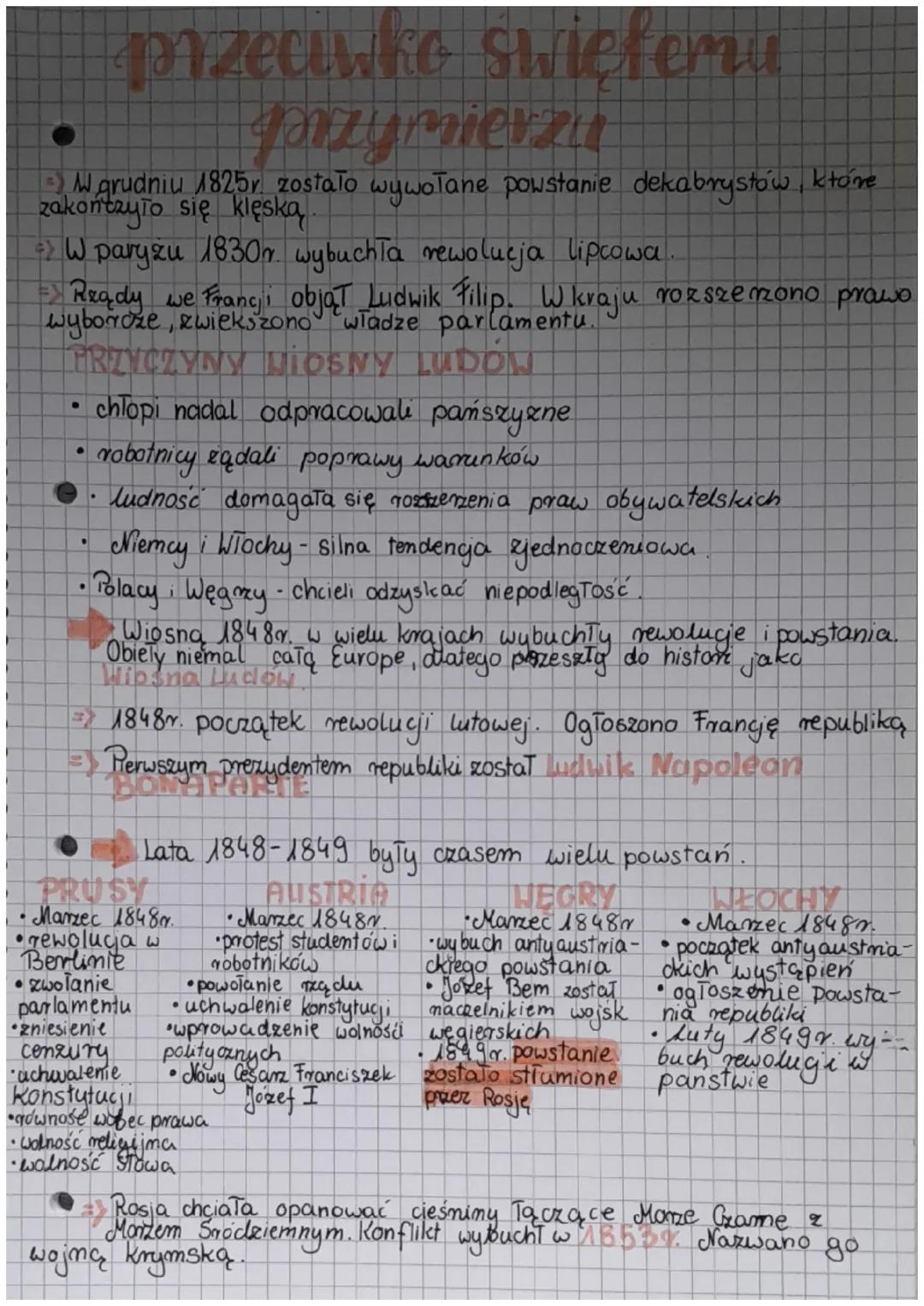 przymierzu
1-) W grudniu 1825r zostało wywołane powstanie dekabrystów, które
zakończyło się klęską
-> W paryżu 1830r. wybuchła rewolucja lip