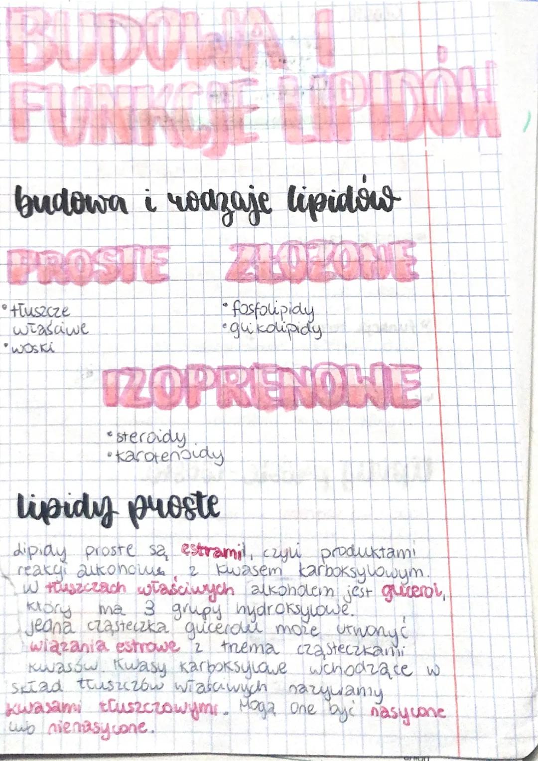 BUDOLIA
FUNKCJE LIPI
APIDON
budowa i rodzaje lipidów
PROSTIE AKOZOME
tłuszcze
właśawe
woski
• fosfolipidy
egu kolipidy
IZOPRENOWE
• steroidy
