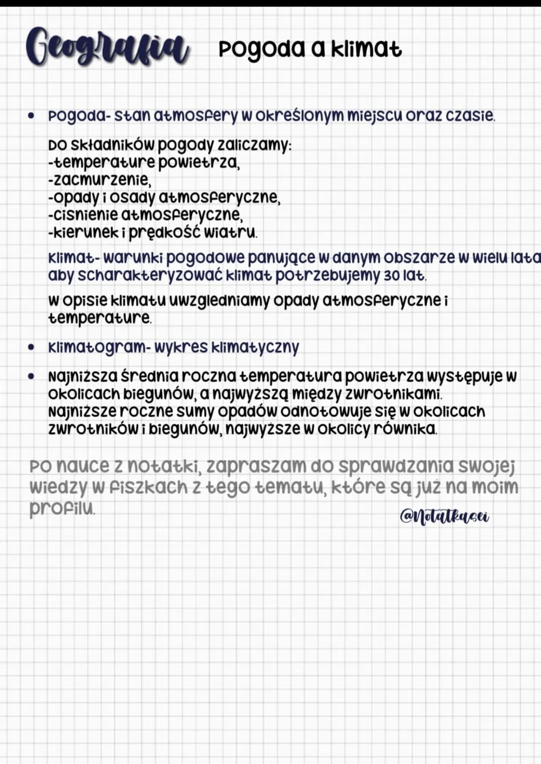 Geografia Pogoda a klimat
• Pogoda-Stan atmosfery w określonym miejscu oraz czasie.
DO Składników pogody zaliczamy:
-temperature powietrza,
