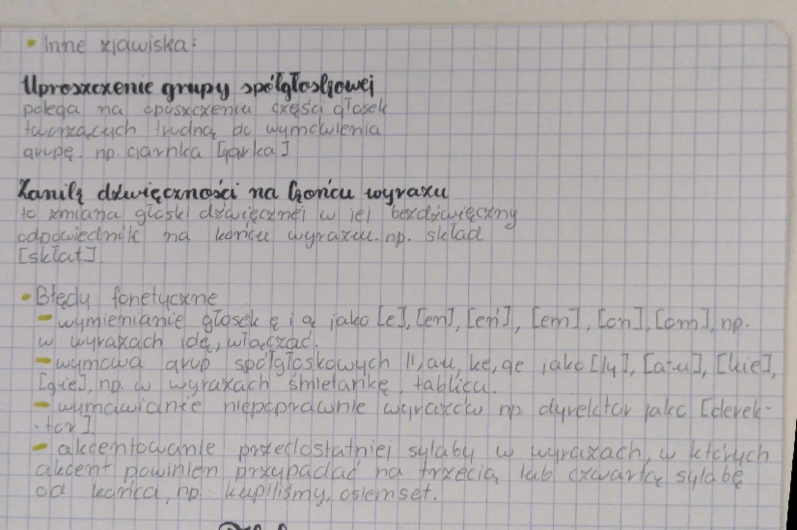 Fonetyka
Glosha i litera, sylaba i akcent:
-Podzial glosek:
głoska to najmniejszy, pojedynczy dźwięk mowy, który można usłyszeć w
wymawianym