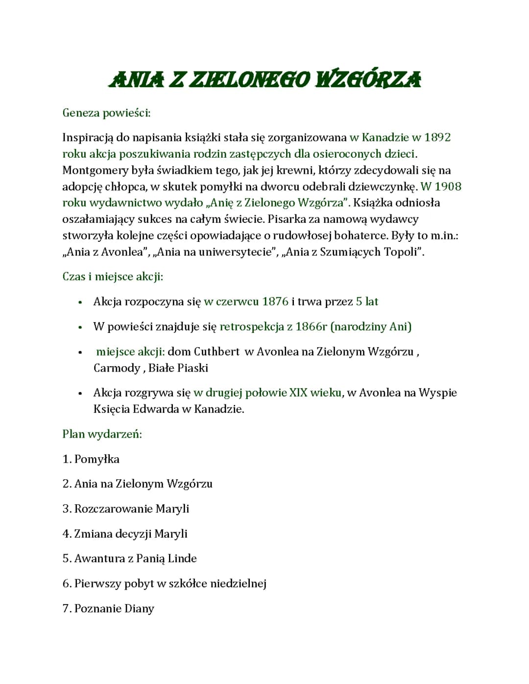 Notatka Ania z Zielonego Wzgórza