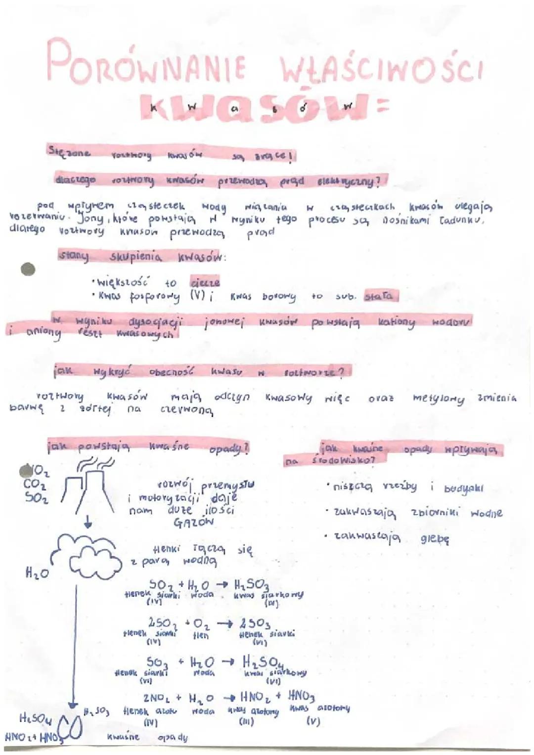 Właściwości kwasów – porównanie i analiza