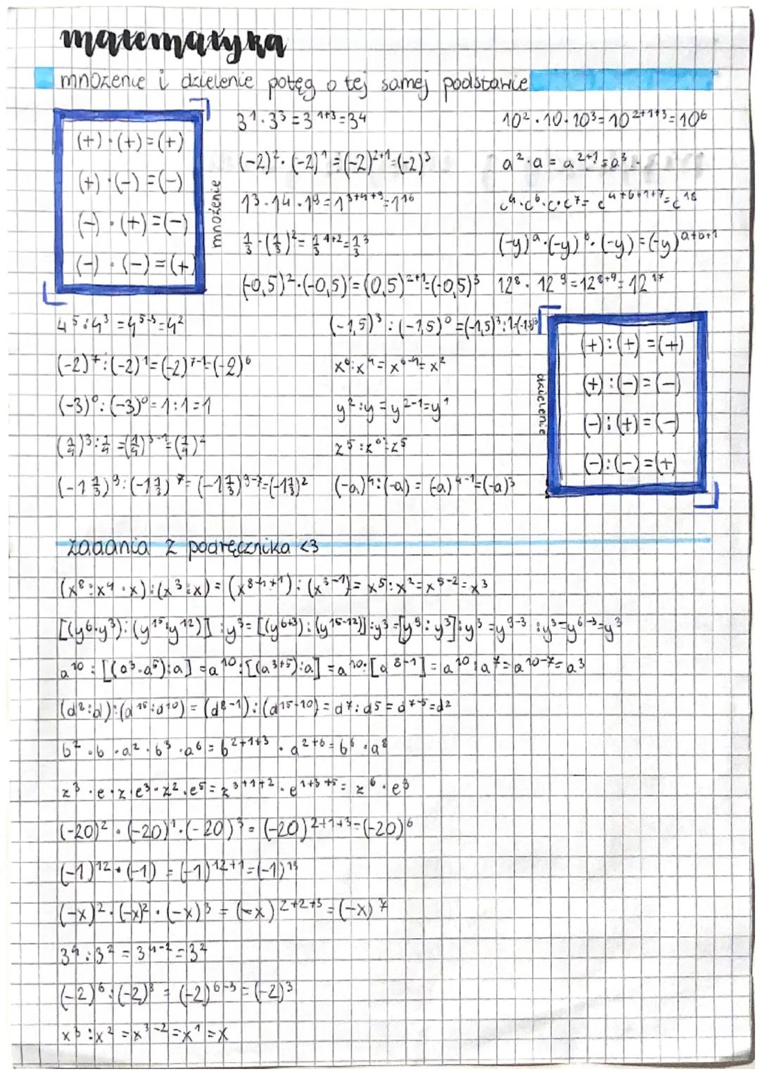 matematyka
mnozence i dzielenie potęg o tej samej podstawice
31.33=313-34
(+) · (+) = (+)
(+)·(-)-(-)
L
množence
5-5
(-2)-(-2) = (-2) ¹¹ (-2