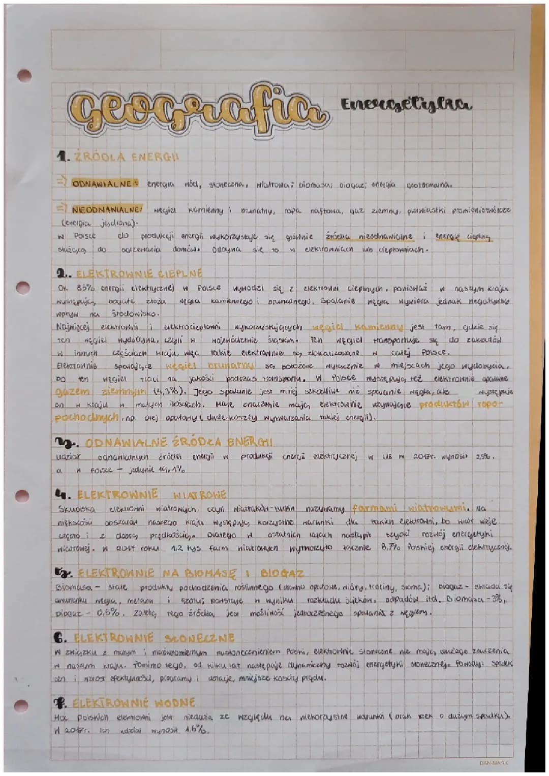Geografia - energetyka, notatka klasa 7 💛✨🌻🌞🌼