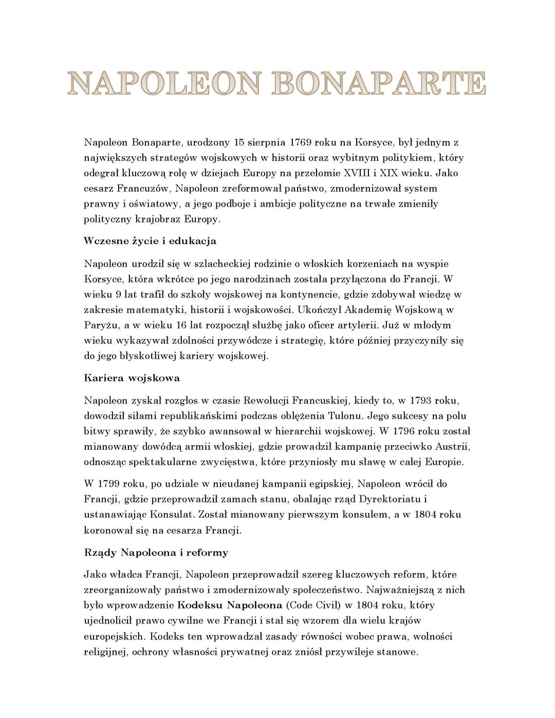 Napoleon Bonaparte - Kluczowe Fakty i Informacje
