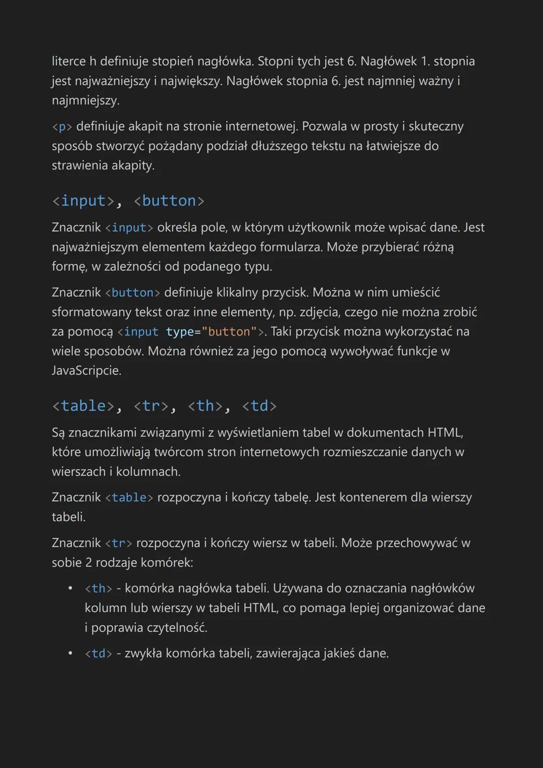 Znaczniki HTML:
<!DOCTYPE html>
Informuje przeglądarkę o tym, że typ dokumentu, jaki wyświetla, to HTML.
Wszystkie dokumenty HTML powinny za