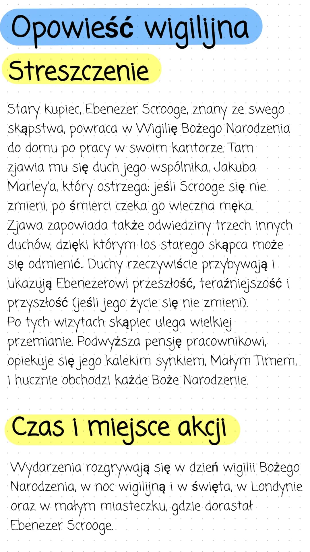 Opowieść wigilijna
Streszczenie
Stary kupiec, Ebenezer Scrooge, znany ze swego
skąpstwa, powraca w Wigilię Bożego Narodzenia
do domu po prac