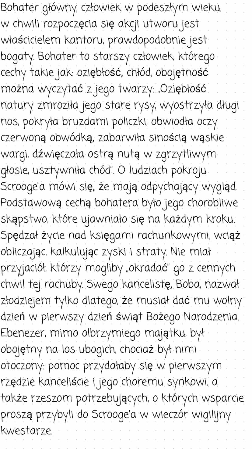 Opowieść wigilijna
Streszczenie
Stary kupiec, Ebenezer Scrooge, znany ze swego
skąpstwa, powraca w Wigilię Bożego Narodzenia
do domu po prac