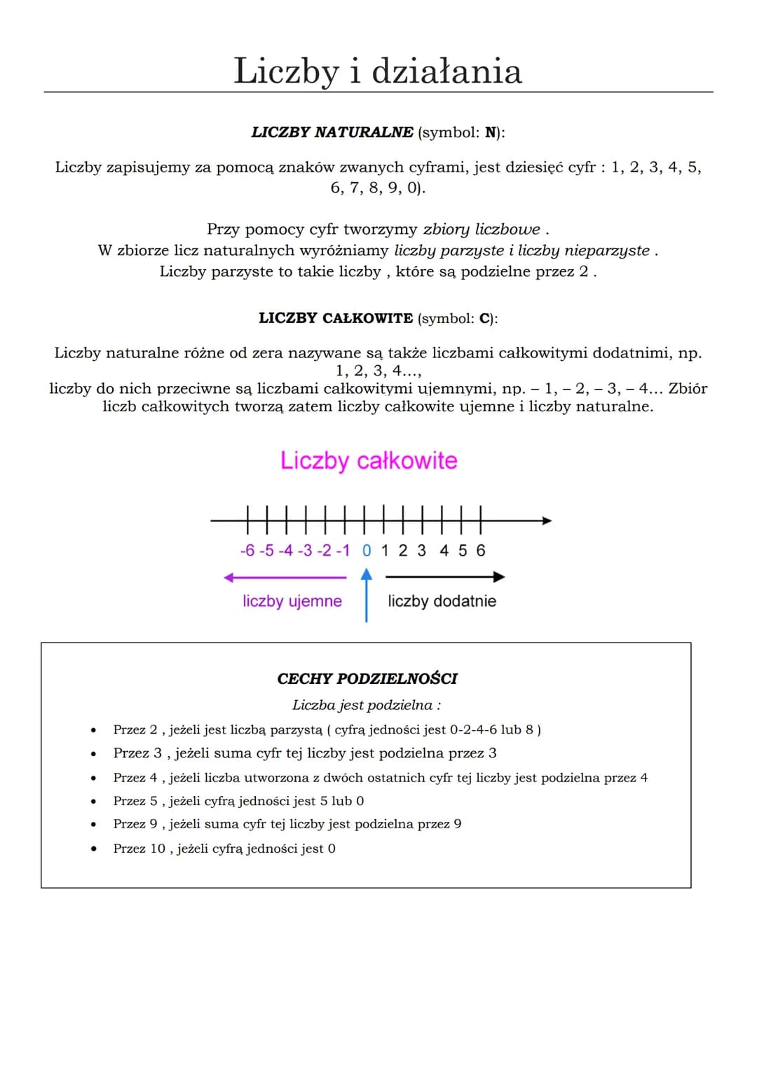 LICZBY NATURALNE (symbol: N):
Liczby zapisujemy za pomocą znaków zwanych cyframi, jest dziesięć cyfr : 1, 2, 3, 4, 5,
6, 7, 8, 9, 0).
Liczby