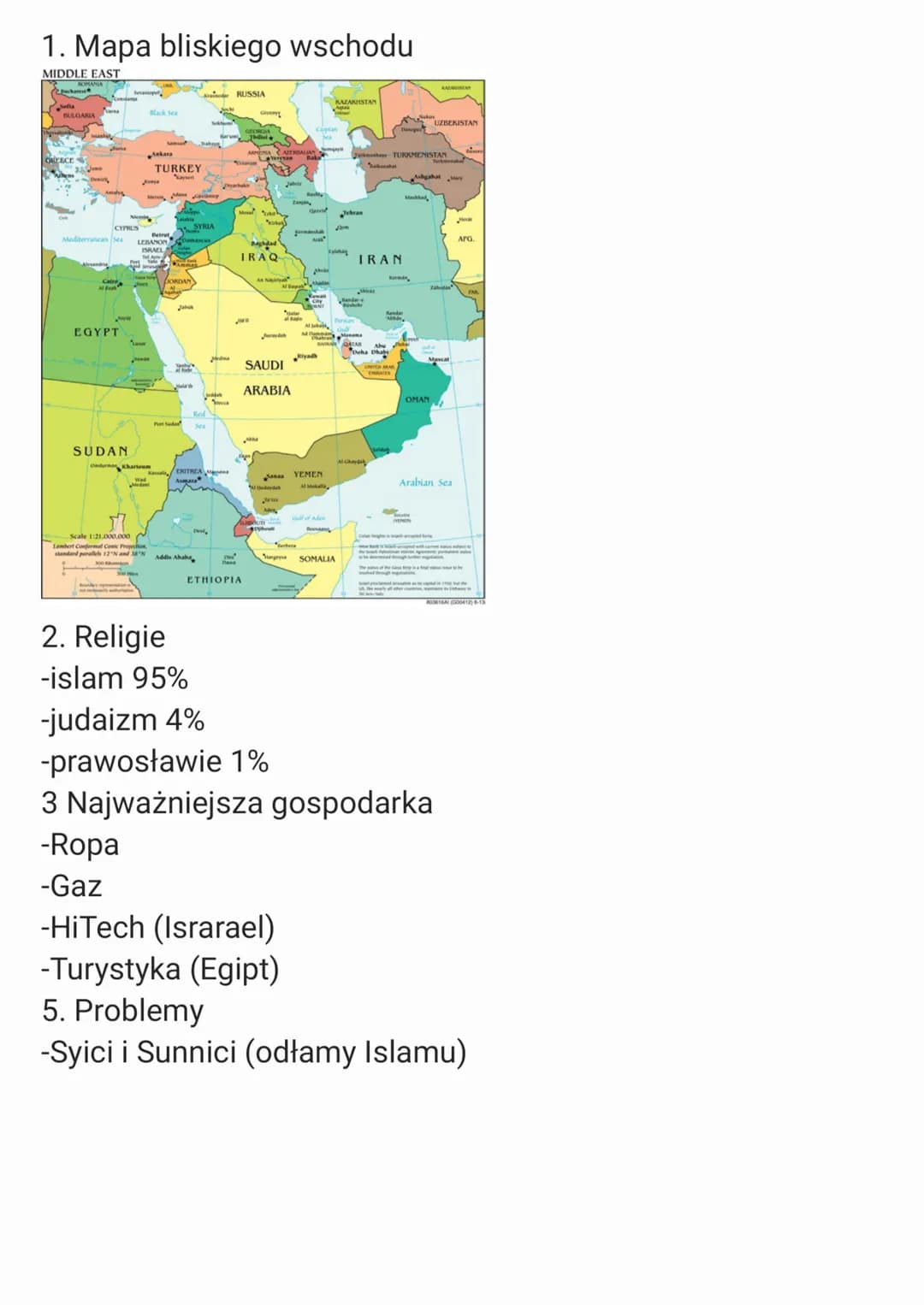 1. Mapa bliskiego wschodu
MIDDLE EAST
Sofia
BULGARIA
OREECE
CYPRUS
Mediterranean Sea
EGYPT
Nici
SUDAN
Black Sea
Scale 1:21,000,000
Lambert C