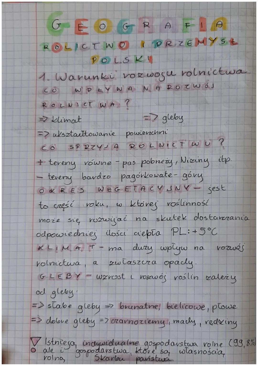 # GEOGRAFIA

ROLIC T WO I PRZEMYSŁ

POLSK!

1. Warunki rozwoju rolnictwa.

CO WDEYWA NA ROτωός

ROLNICT WA?

=> klimat => gleby

=> ukształt