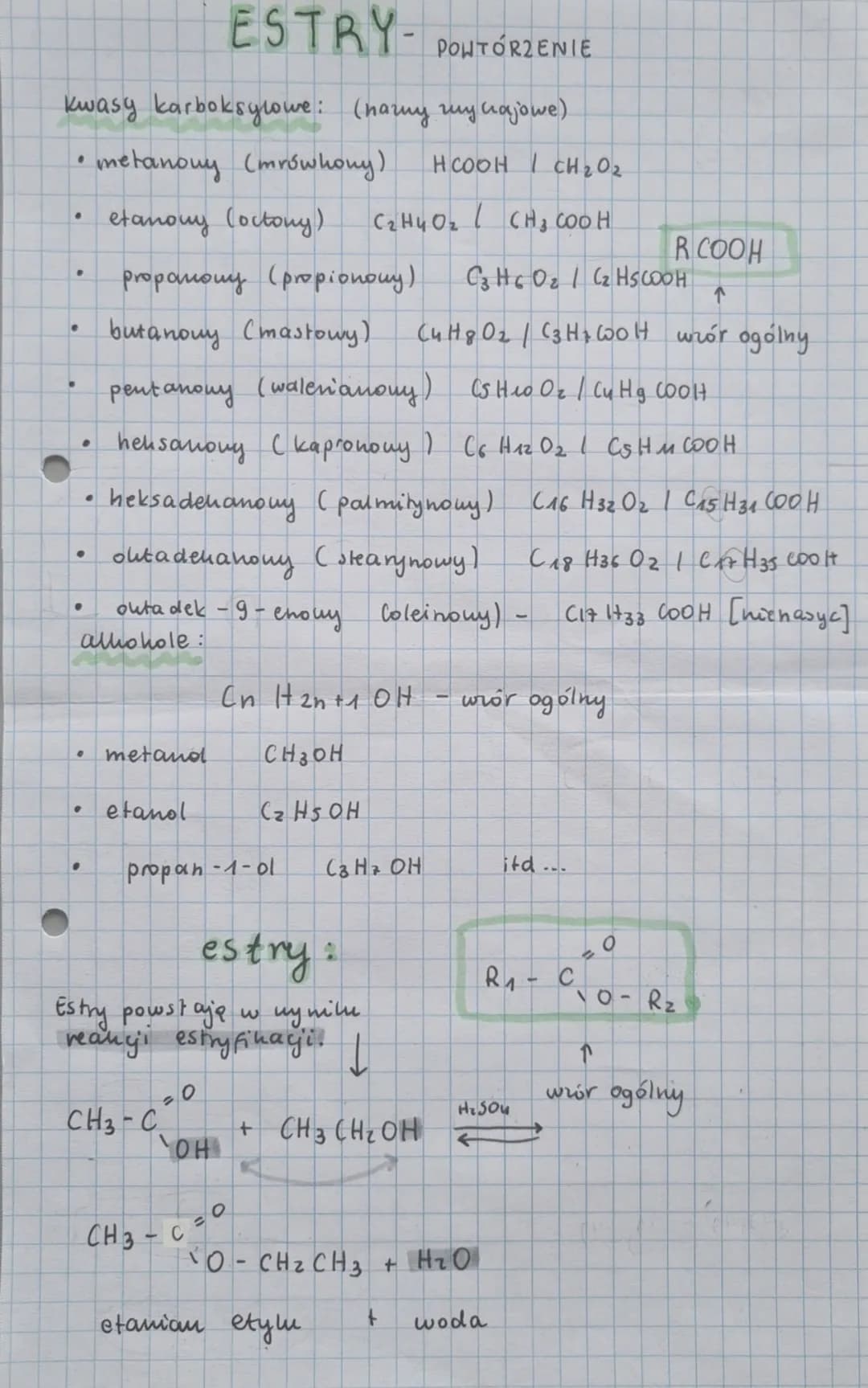 POWTÓRZENIE
kwasy karboksylowe: (harry my cajowe)
• metanouy (mrówhony).
etanowy (octony).
.
•
●
●
●
●
●
0
●
.
●
heusanony с картопону) С6 Н