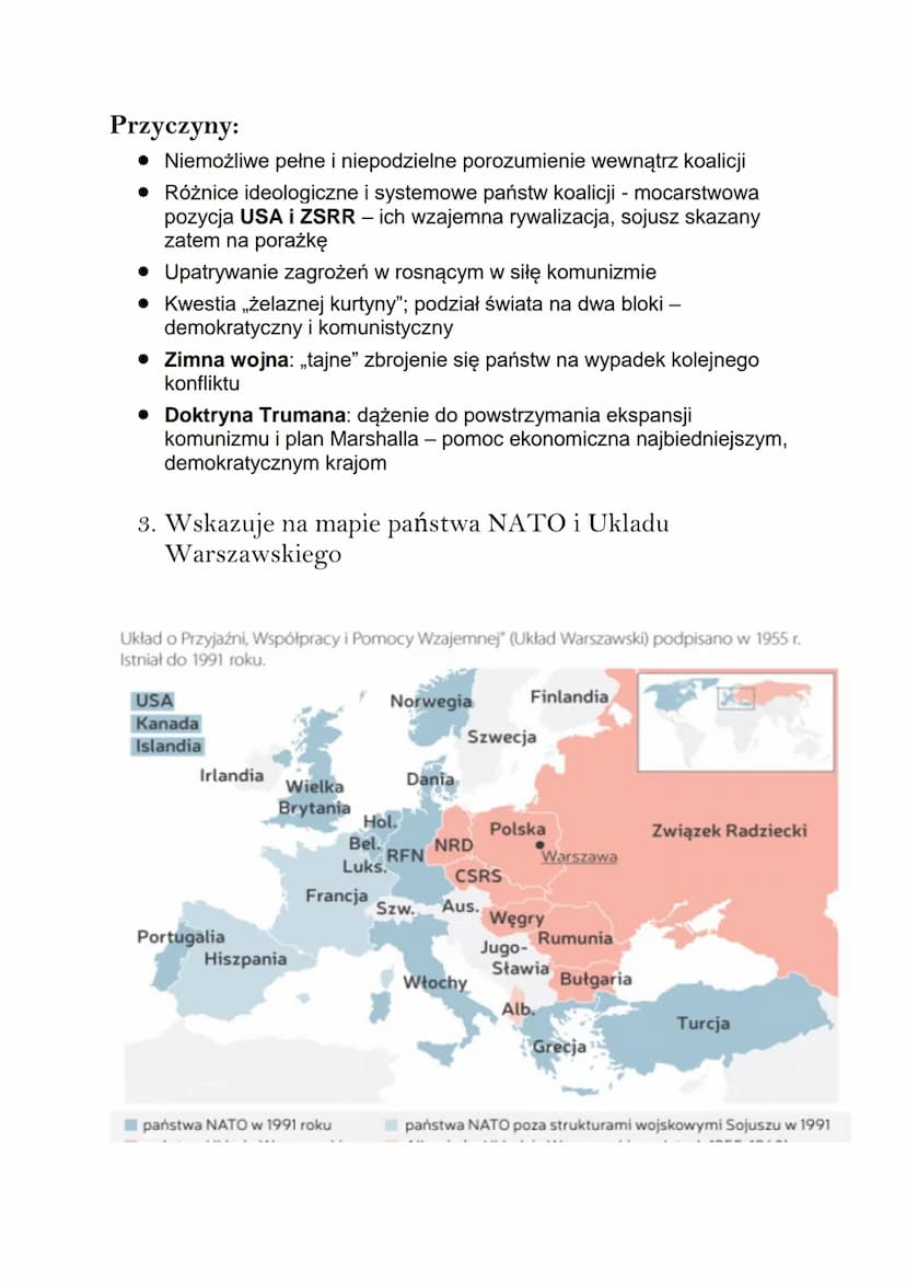 Historia
1. Opisuje konflikty określane mianem Zimnej Wojny
Jedne z najważniejszych konfliktów Zimnej Wojny to:
Wojna Koreańska, czyli wojna