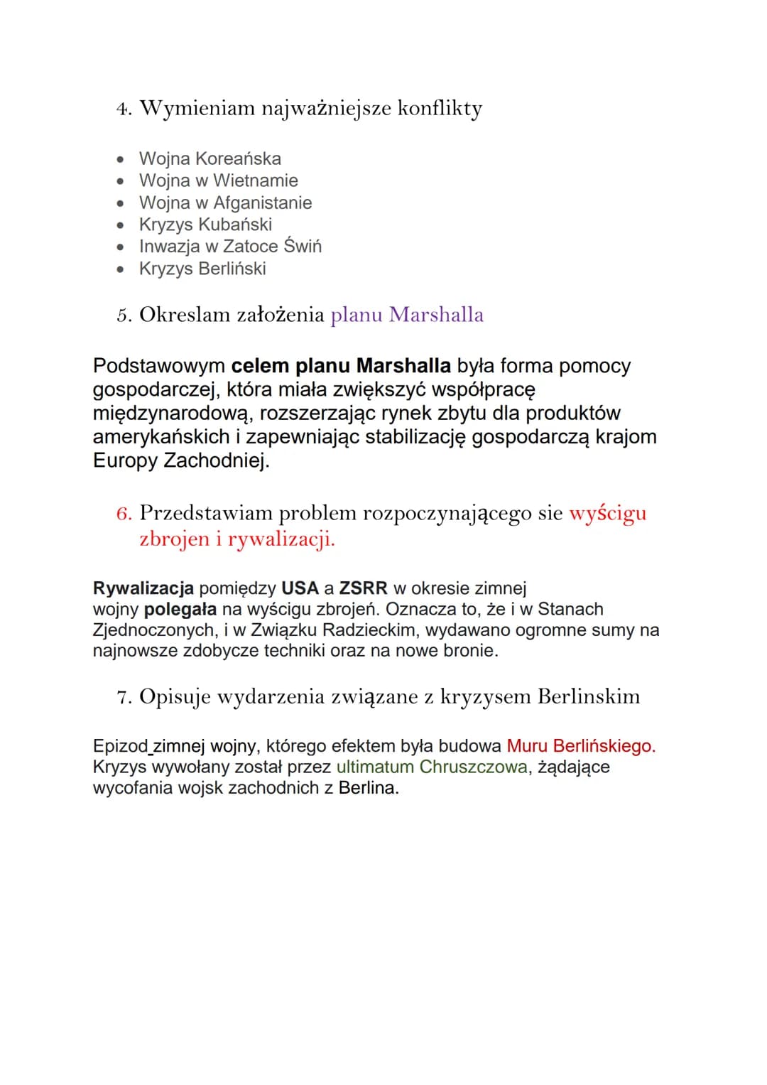 Historia
1. Opisuje konflikty określane mianem Zimnej Wojny
Jedne z najważniejszych konfliktów Zimnej Wojny to:
Wojna Koreańska, czyli wojna