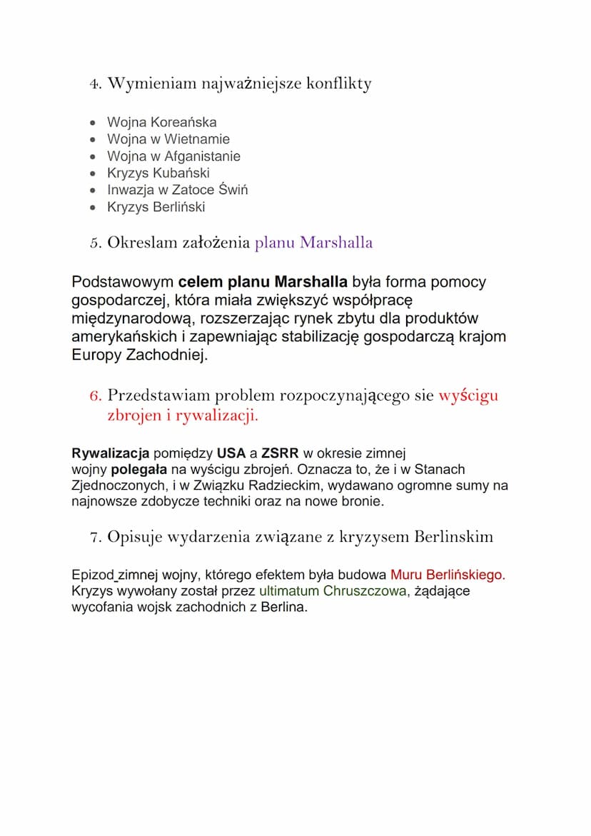 Historia
1. Opisuje konflikty określane mianem Zimnej Wojny
Jedne z najważniejszych konfliktów Zimnej Wojny to:
Wojna Koreańska, czyli wojna