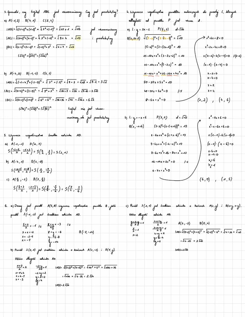 1. Oblice
Geometria analityczna
odległość między punktami Ai B
a) A(-3,-1), B(-5, -1)
|AB| = √ (-5-(-3))²+ (-1-(-1)²
|ABI= √(-2)² + (0)²
|AB