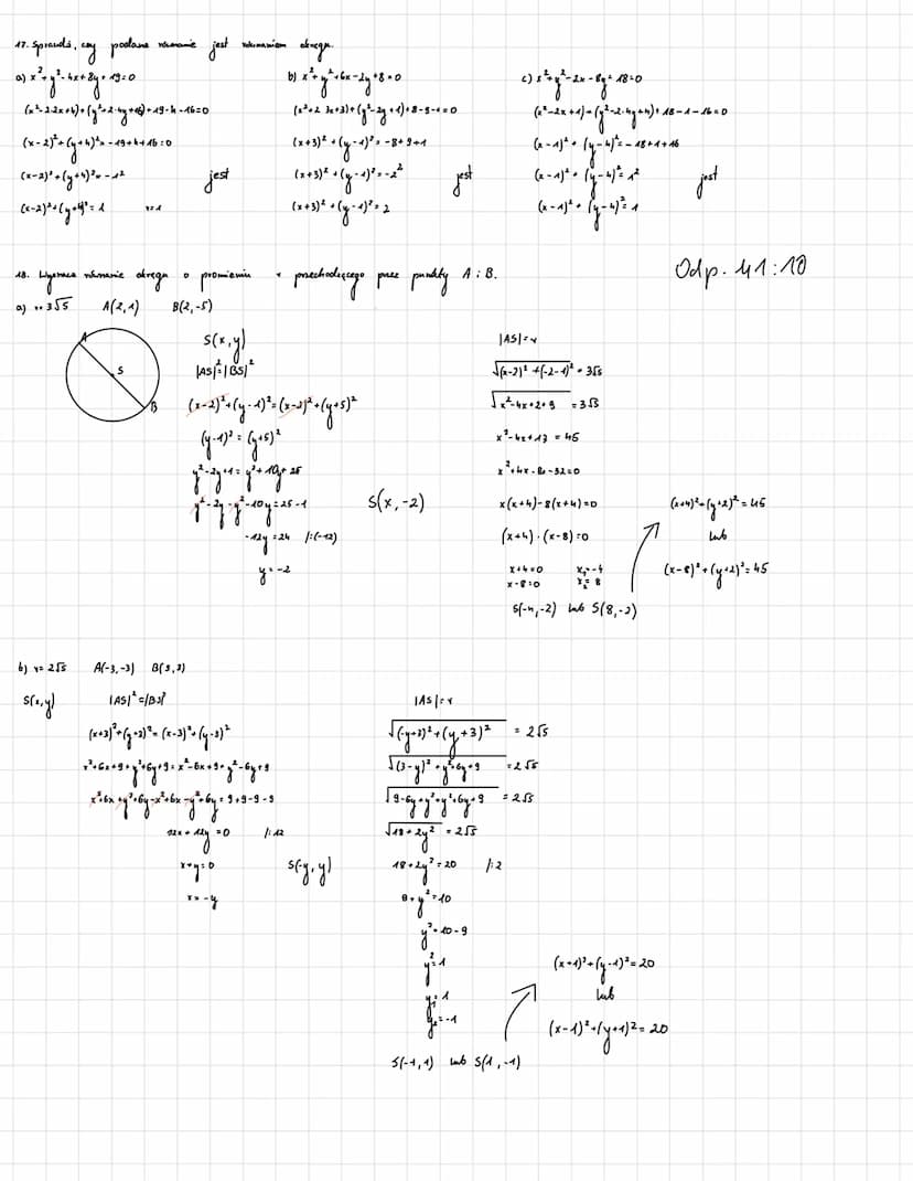 1. Oblice
Geometria analityczna
odległość między punktami Ai B
a) A(-3,-1), B(-5, -1)
|AB| = √ (-5-(-3))²+ (-1-(-1)²
|ABI= √(-2)² + (0)²
|AB