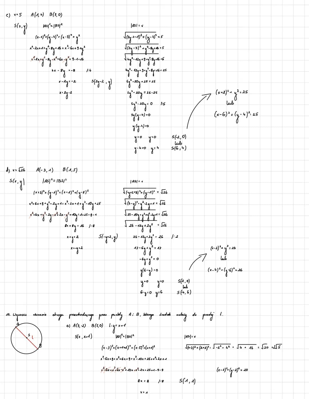 1. Oblice
Geometria analityczna
odległość między punktami Ai B
a) A(-3,-1), B(-5, -1)
|AB| = √ (-5-(-3))²+ (-1-(-1)²
|ABI= √(-2)² + (0)²
|AB