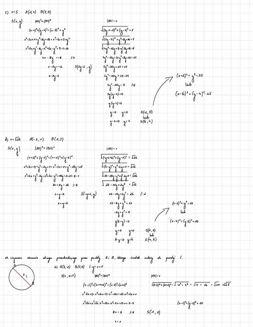 1. Oblice
Geometria analityczna
odległość między punktami Ai B
a) A(-3,-1), B(-5, -1)
|AB| = √ (-5-(-3))²+ (-1-(-1)²
|ABI= √(-2)² + (0)²
|AB