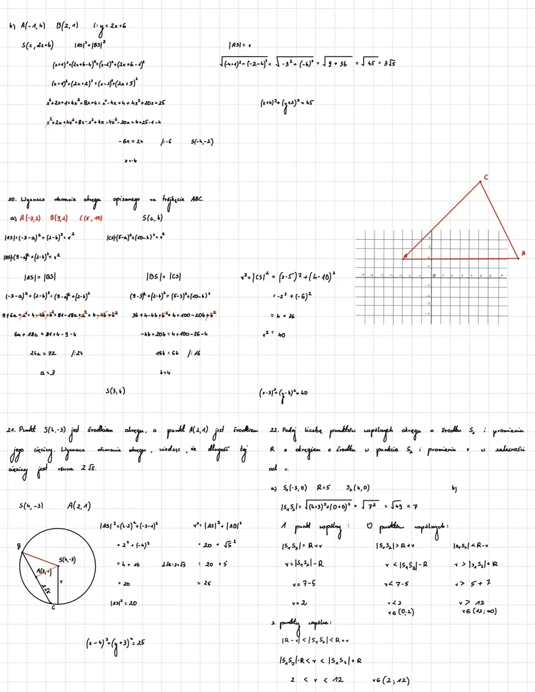1. Oblice
Geometria analityczna
odległość między punktami Ai B
a) A(-3,-1), B(-5, -1)
|AB| = √ (-5-(-3))²+ (-1-(-1)²
|ABI= √(-2)² + (0)²
|AB