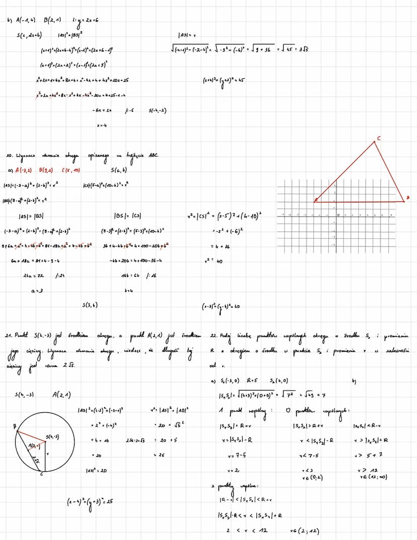 1. Oblice
Geometria analityczna
odległość między punktami Ai B
a) A(-3,-1), B(-5, -1)
|AB| = √ (-5-(-3))²+ (-1-(-1)²
|ABI= √(-2)² + (0)²
|AB