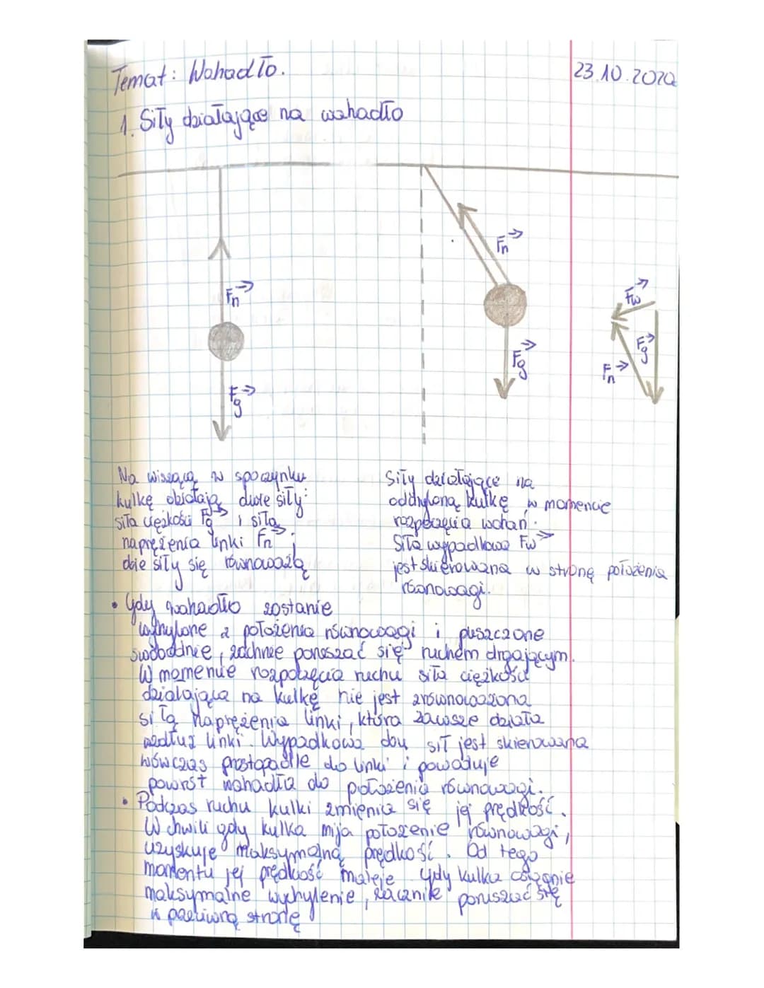 Temat: Wohad to.
1. Siły działające
•
12
cott
b
6
spoczynku
No wiseqca N
kulkę obicają dure siły:
Sita creakośü Poi sita
naprezenía linki F²