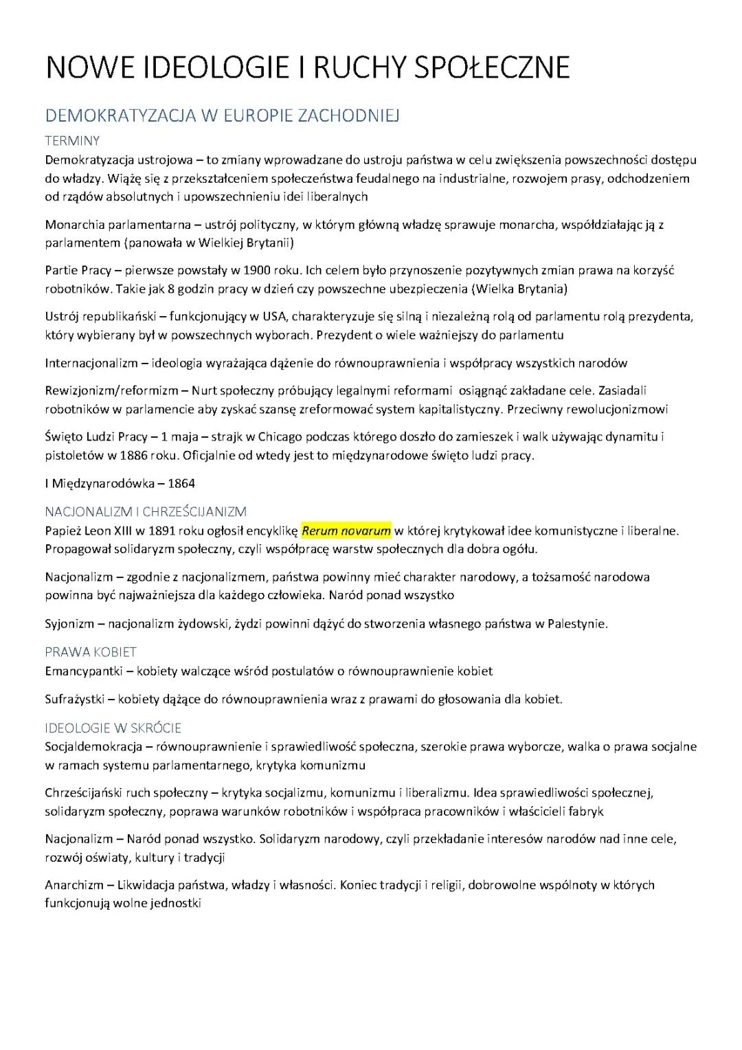 NOWE IDEOLOGIE I RUCHY SPOŁECZNE 