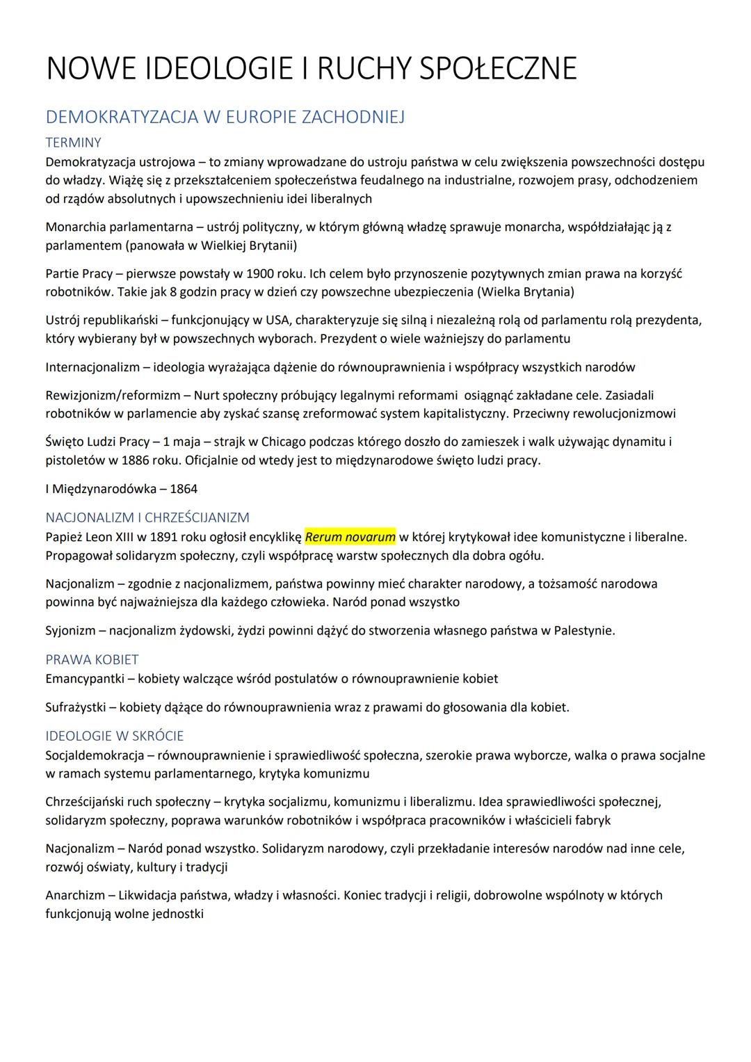 NOWE IDEOLOGIE I RUCHY SPOŁECZNE
DEMOKRATYZACJA W EUROPIE ZACHODNIEJ
TERMINY
Demokratyzacja ustrojowa - to zmiany wprowadzane do ustroju pań