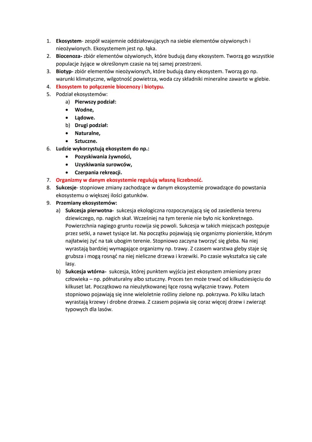 1. Ekosystem- zespół wzajemnie oddziałowujących na siebie elementów ożywionych i
nieożywionych. Ekosystemem jest np. łąka.
2.
Biocenoza- zbi
