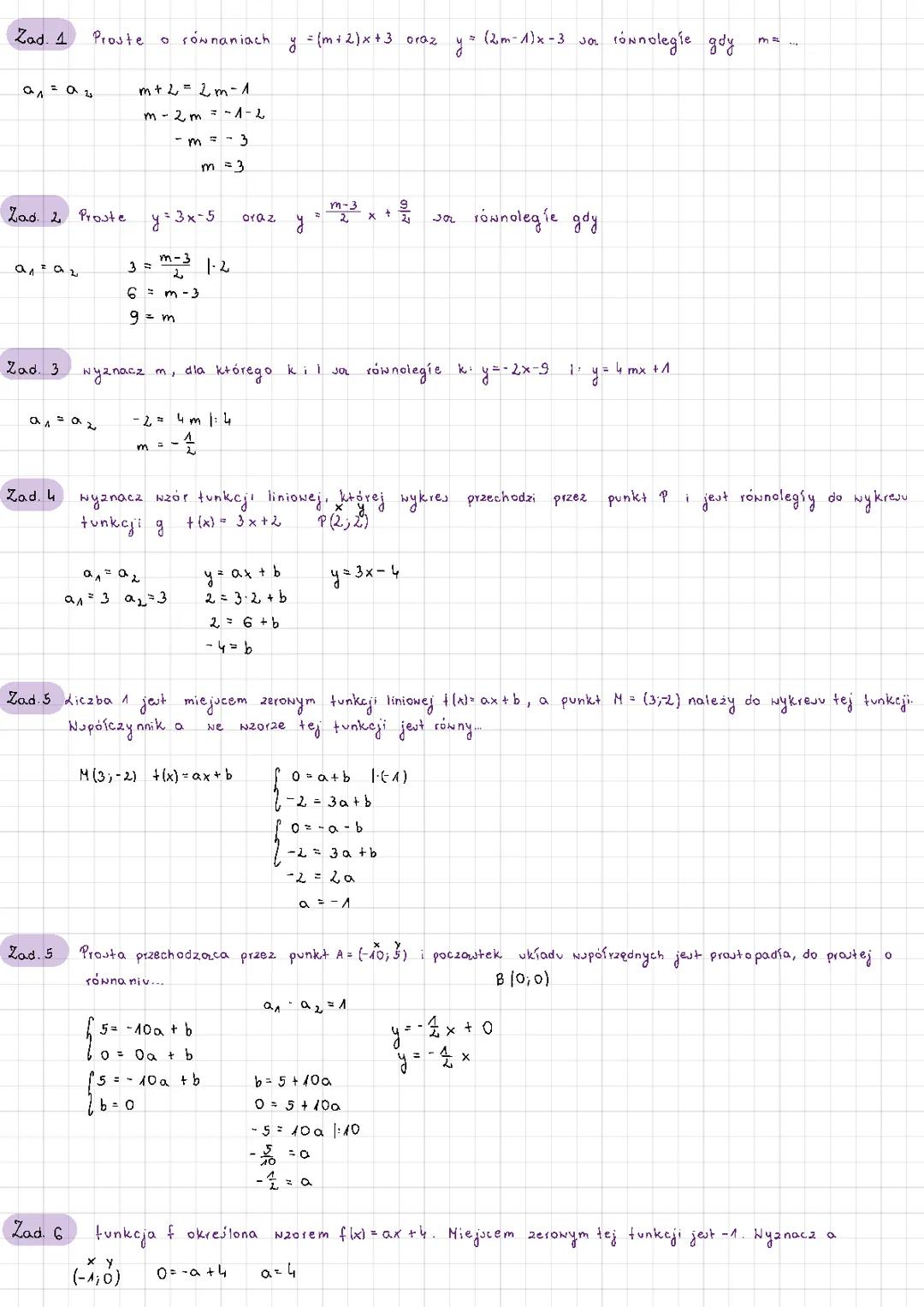 funkcja liniowa matematyka - zadania wraz z rozwiązaniami