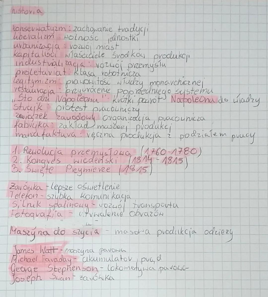 historia
konserwatyzm zachowanie tradycji
liberalizm wolność jednostki
urbanizacja vozwój miast
H
kapitaliści wlasciciele środków produkcji
