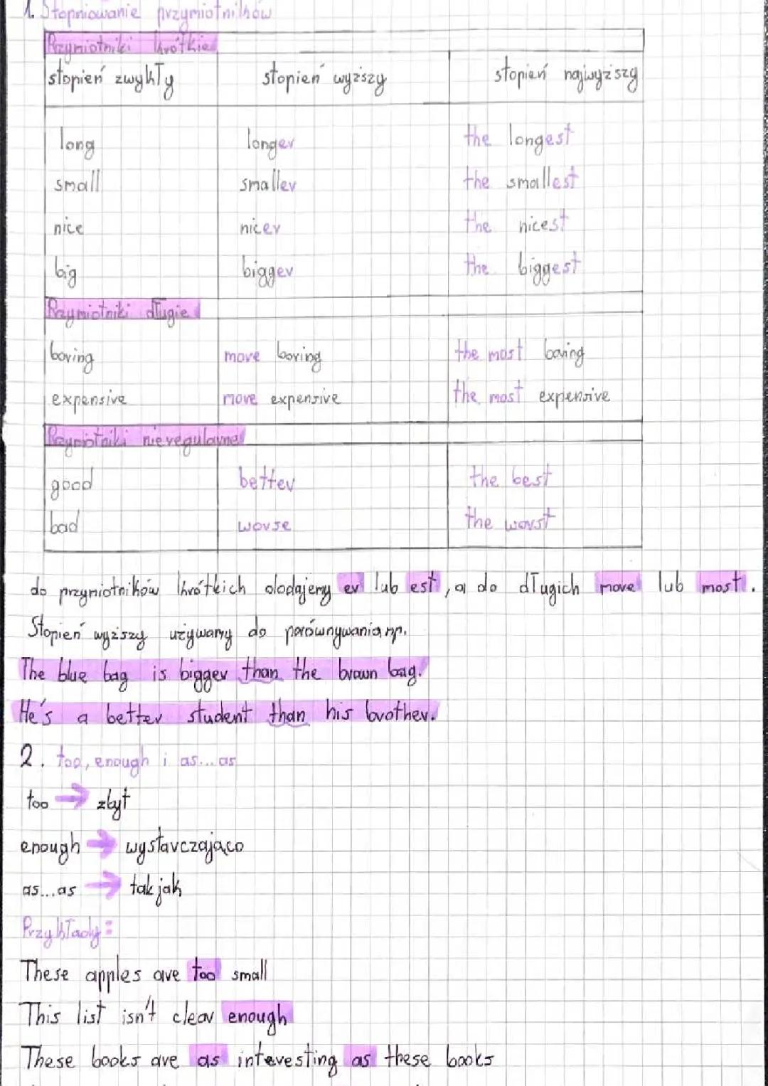 Stopniowanie Przymiotników i Wyrażenia too, enough, oraz as...as