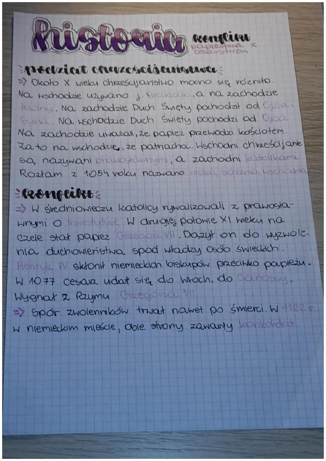 # historia ciu
paplestwa z
ceaarstrem

podziat cauześcijaństwa:

Około X wieku chrześcijanistho mocno się różniło.
Na wschodzie używano j. g
