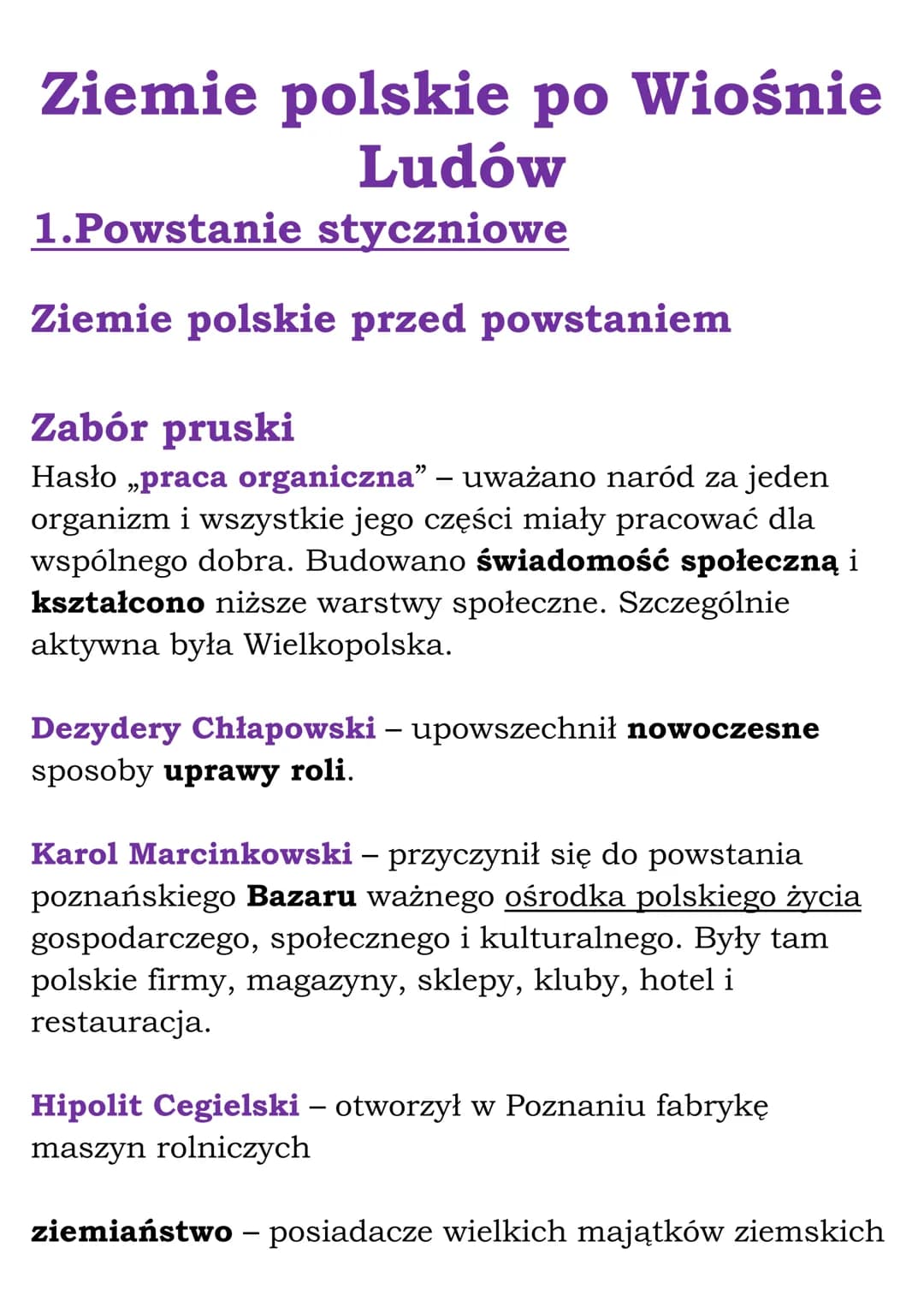 Ziemie polskie po Wiośnie
Ludów
1.Powstanie styczniowe
Ziemie polskie przed powstaniem
Zabór pruski
Hasło „praca organiczna" - uważano naród