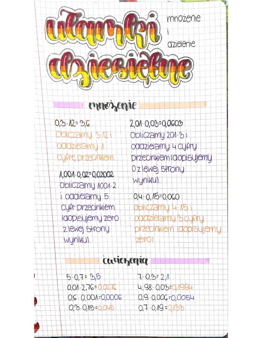 Rachunki pamięciowe- Ułamki dziesiętne