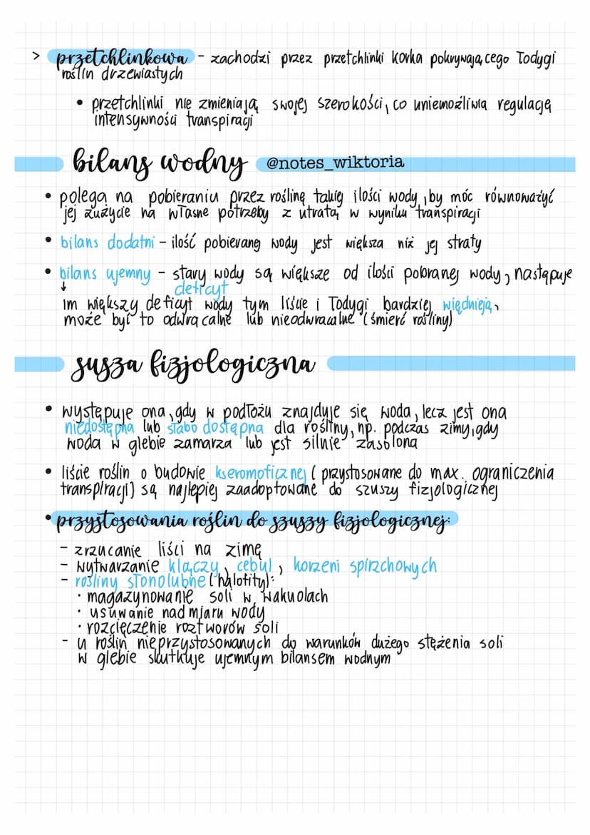 gospodarfy wodora reclin
@notes wiktoria
bunkge wody w roślinach
> zawartość wody w tkankach i organach u roślin zależy od rodzaju tkanki lu